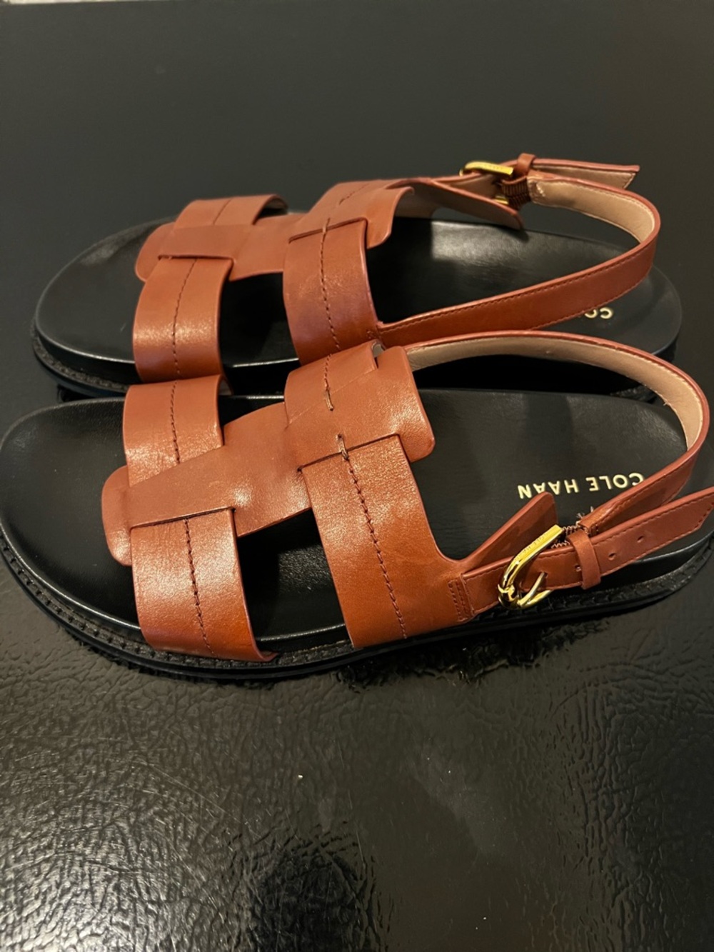 Cole Haan Women’s Chestnut Brown Leather Woven Strap Sandals - Picture 8 of 9